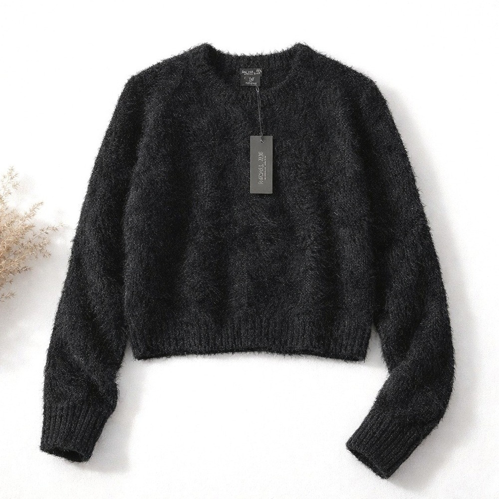 Rachel Zoe Black Eyelash Knit Metallic Shimmer Sweater Size M | NEW